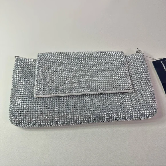 NEW WOMEN’S INC INTERNATIONAL CONCEPTS Mesh East West Silver Crystal Clutch Bag - Picture 5 of 9